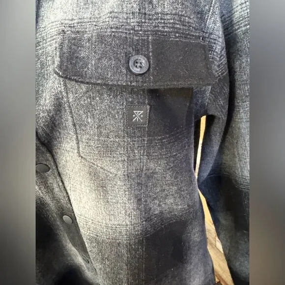 Roark Nordsman Classic Fit Charcoal Plaid Flannel Shirt Jacket w/ Elbow Patches - Picture 6 of 16